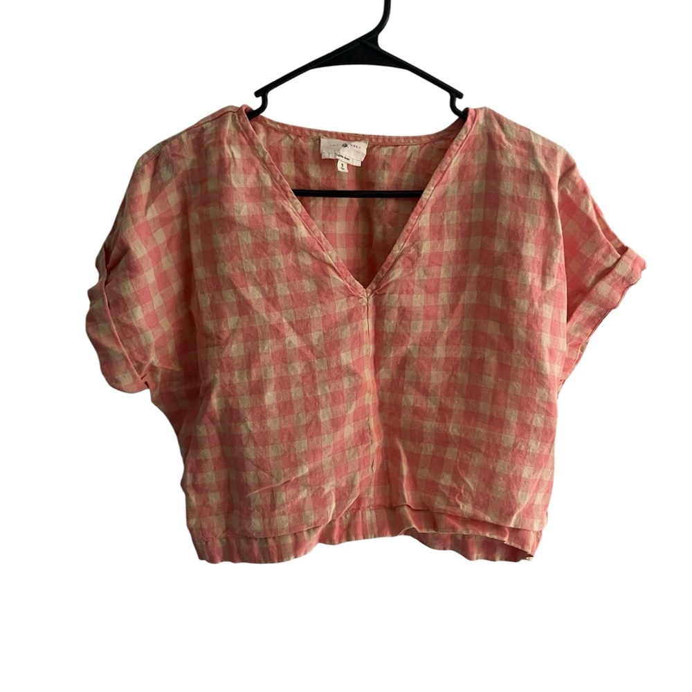 LOFT Lou & Grey Pink and Cream Plaid Linen Shirt